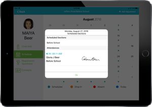 iPad View Child Info SCHEDULE PARENT SIGNATURE